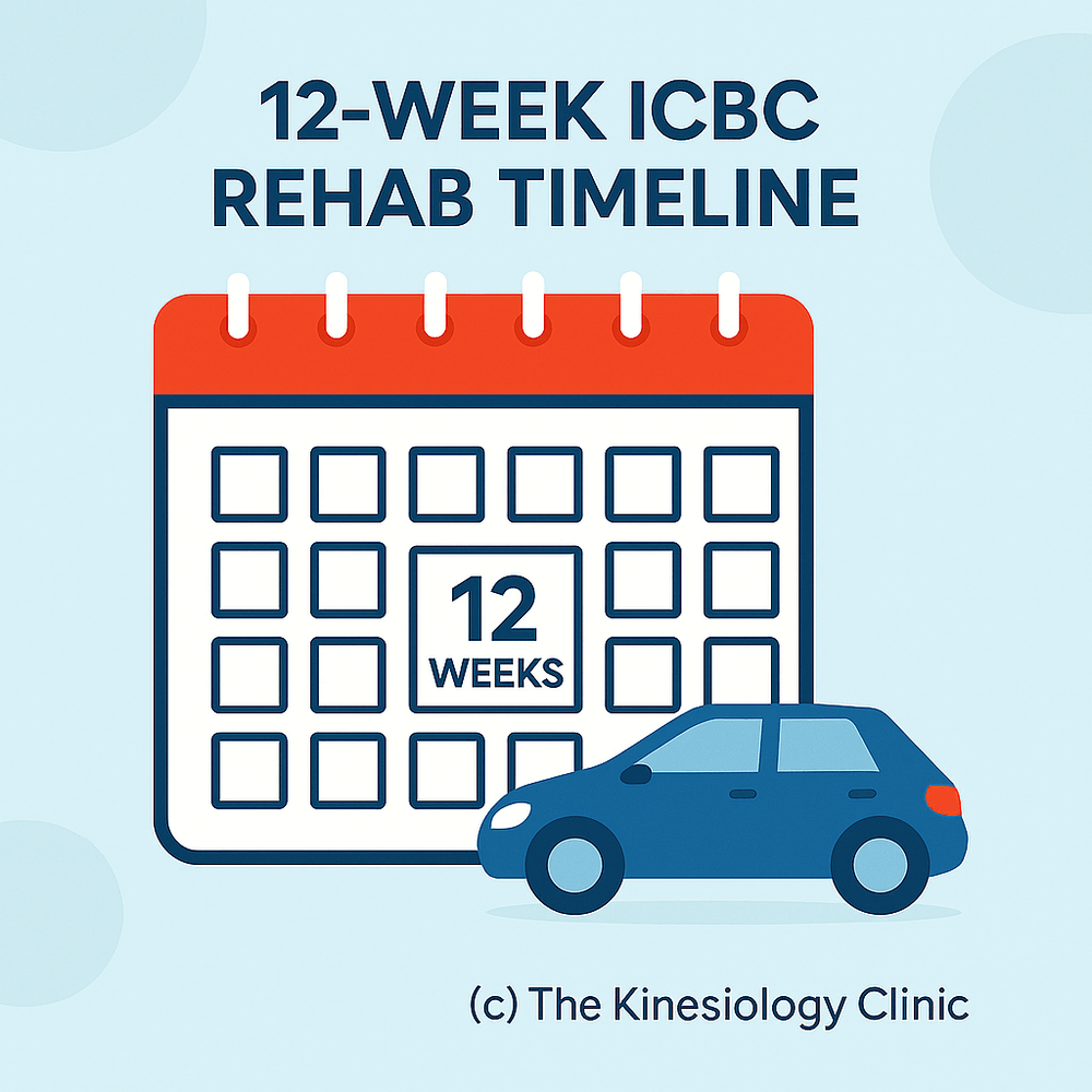 A graphic showing a calendar and a car, representing the 12-week ICBC rehab timeline.