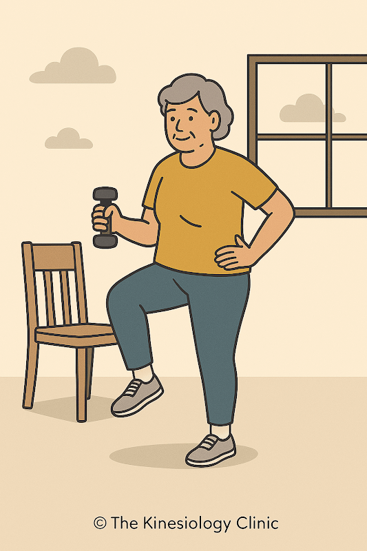 An illustration of an older adult exercising gently, representing kinesiology for seniors.